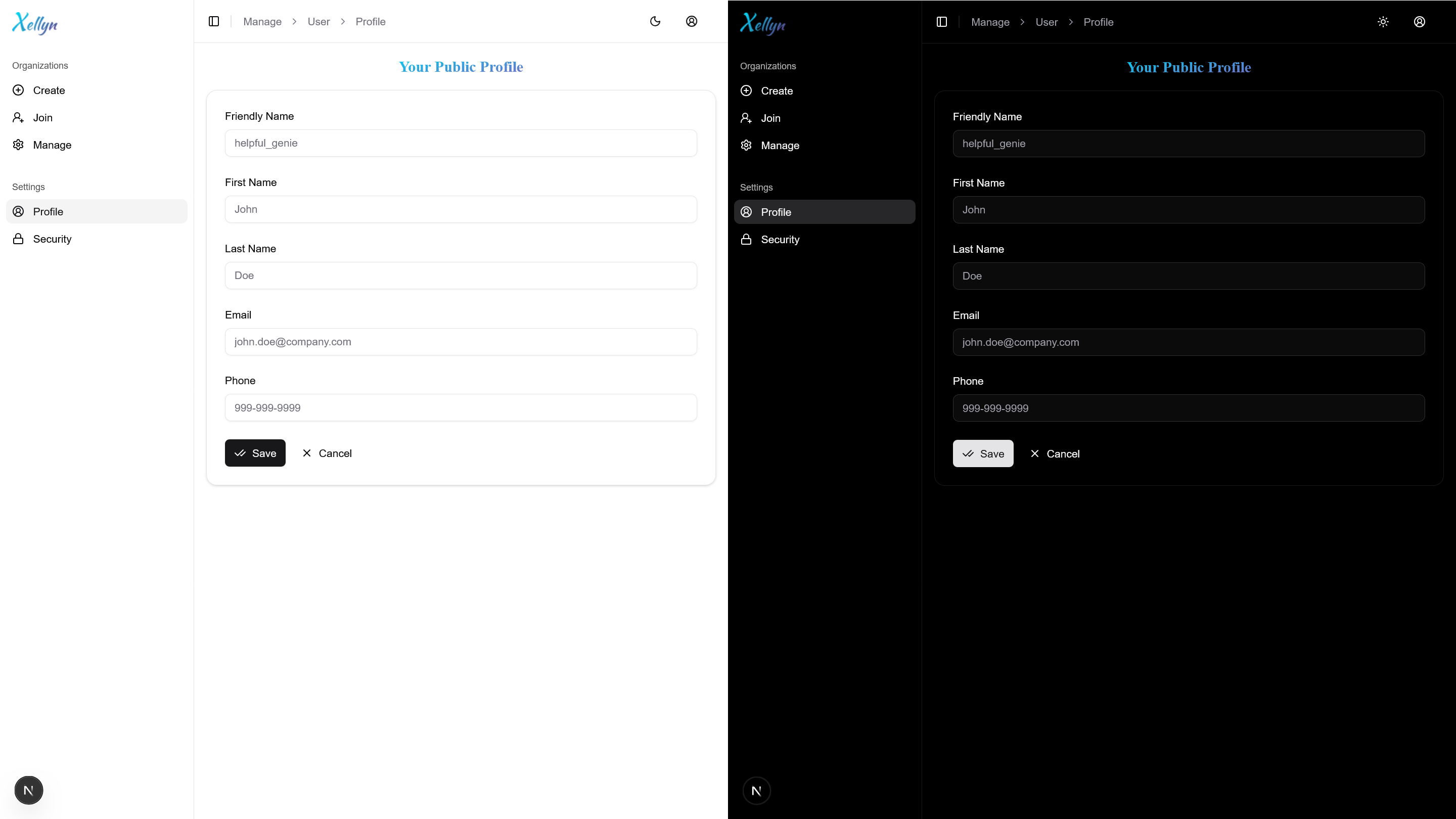 Product image showing comparison between light and dark app themes.